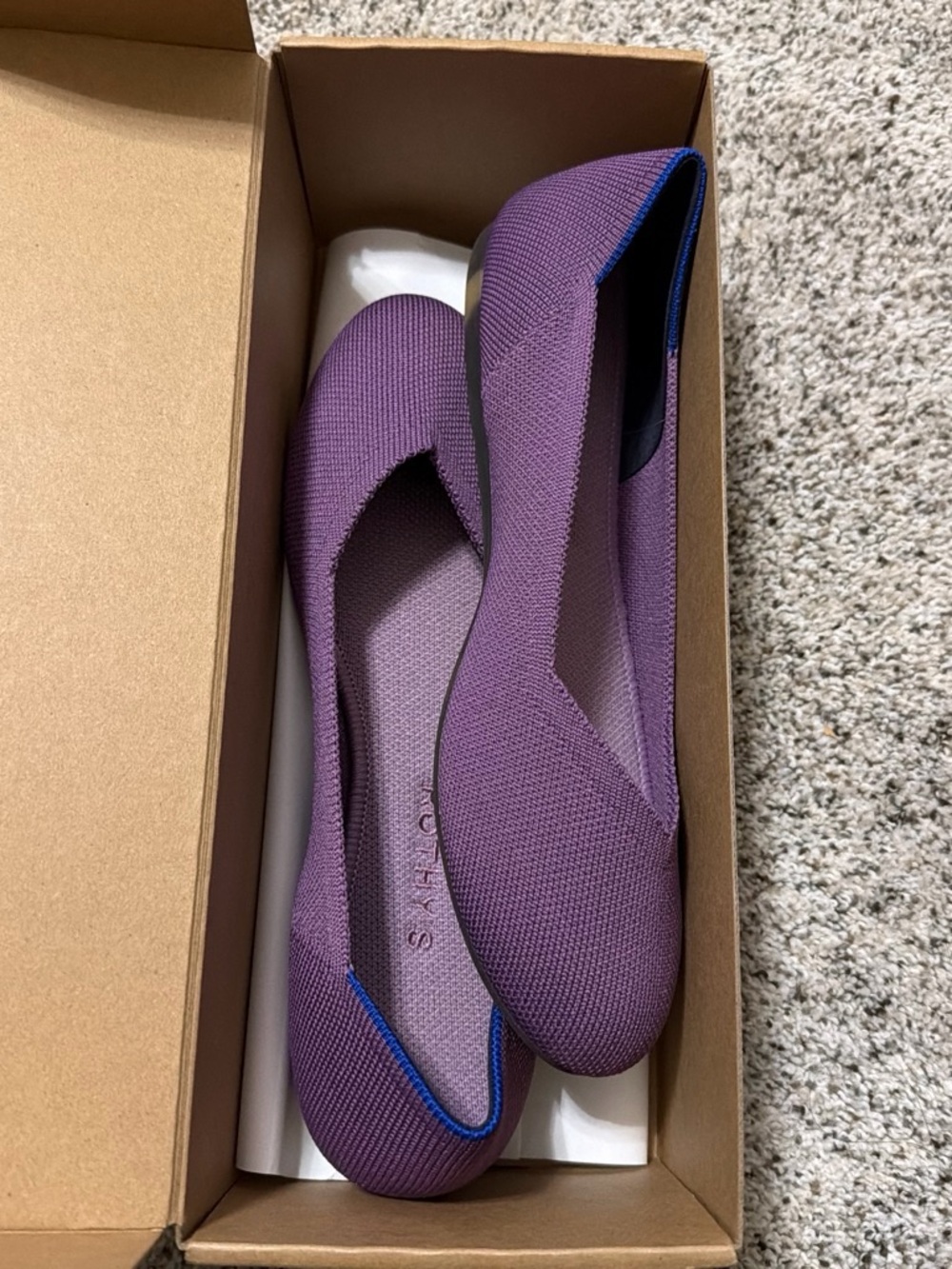 Rothy's Purple Knit Slip-On Flats with Blue Trim